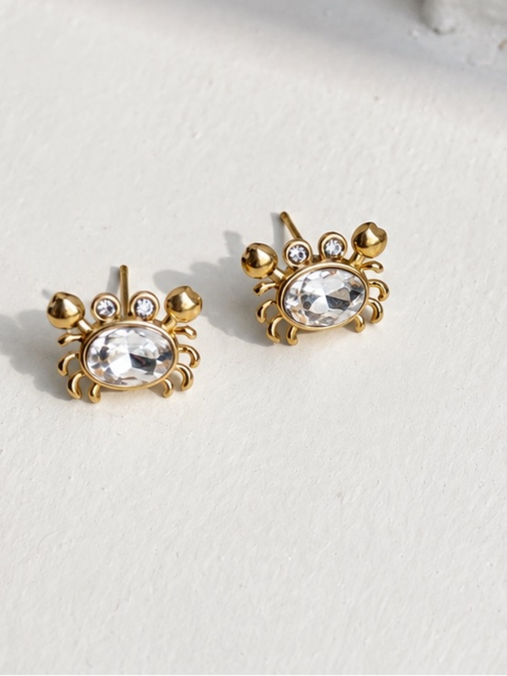 18k PVD Gold Plated Stainless Steel Crab Crystal Stud Earrings